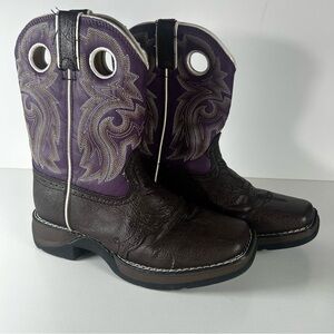 Durango Western Boots Pink Tan Square Toe Kid's Size US 2M BT287 Purple/Brown